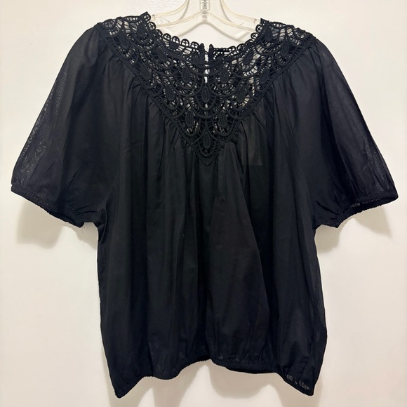 Calypso St. Barth Black Boho Lace Yoke Peasant Blouse XL NWT - Picture 2 of 6